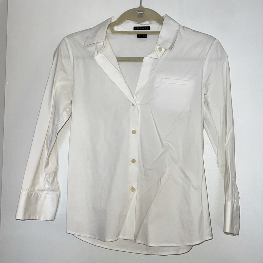 Theory P white button up collared shirt